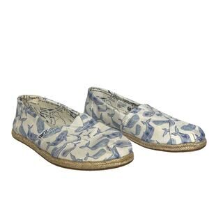 TOMS Alpargata Watercolor Whale Print Canvas Espadrille Blue Shoe Size 6